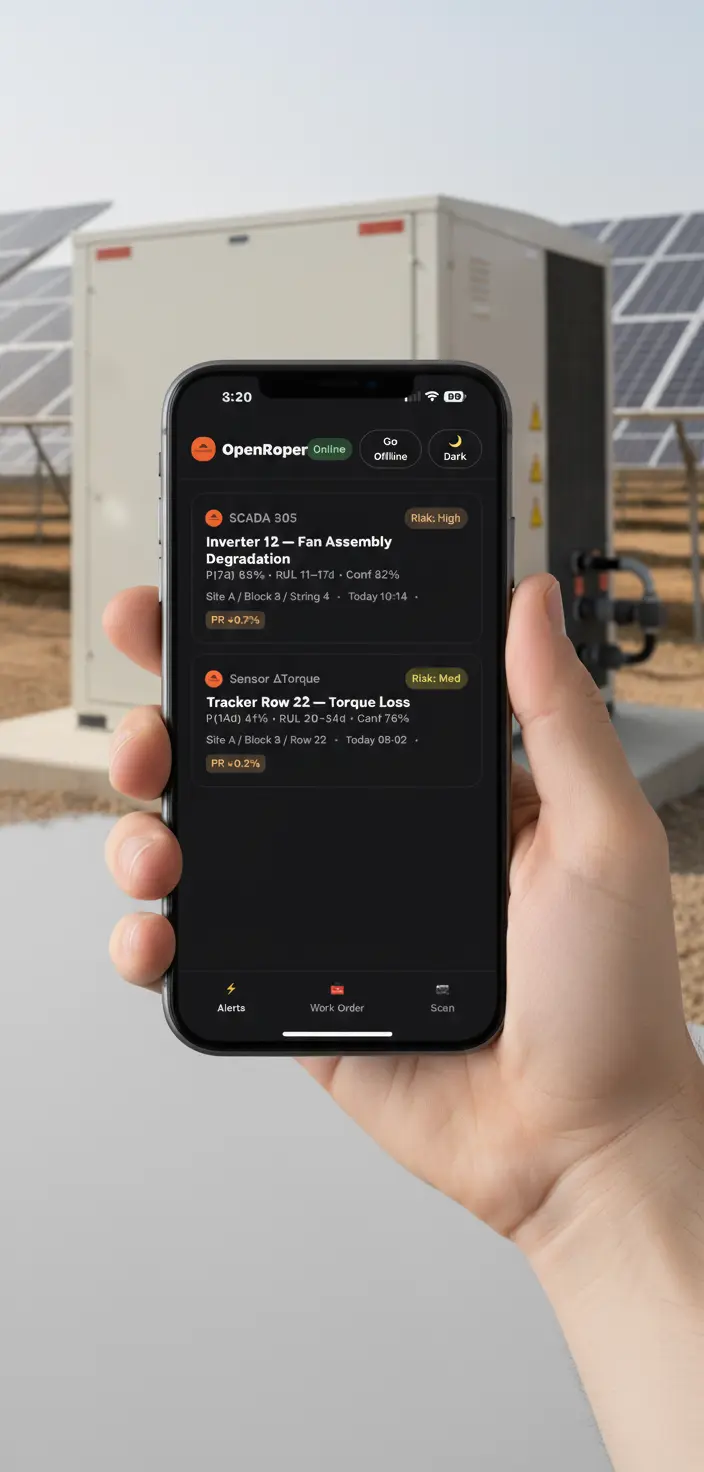 OpenRoper handheld field assistant over a solar array
